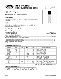 HBC327 datasheet: 5V 500mA PNP epitaxial planar transistor for driver and output-stages of audio amplifiers HBC327