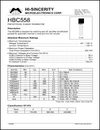 HBC558 datasheet: 5V 100mA PNP epitaxial planar transistor for switching and AF amplifier HBC558