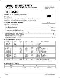 HBC846 datasheet: 6V 100mA NPN epitaxial planar transistor switching and AF amplifier HBC846