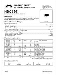 HBC856 datasheet: 5V 100mA PNP epitaxial planar transistor for switching and AF amplifier HBC856