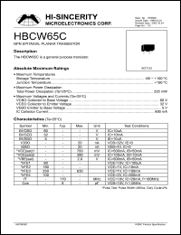 HBCW65C datasheet: 5V 800mA NPN epitaxial planar transistor for general purpose HBCW65C