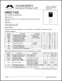 HBD140 datasheet: 80V 1.5A PNPpower transistor HBD140