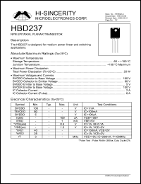 HBD237 datasheet: 5V NPN epitaxial planar transistor for medium power and switching applications HBD237