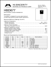 HBD677 datasheet: 4A 5V NPN epitaxial planar transistor for use as output devices in complementary general purpose amplifier applications HBD677