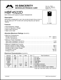 HBF4522D datasheet: 100mA 5V NPN triple diffusion planar transistor for use in the monitor dynamic focus circuit HBF4522D