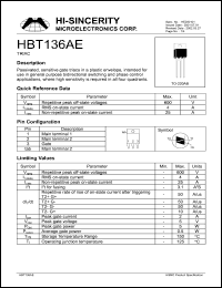 HBT136AE datasheet: 600mA 4V triac for use in general purpose bidirectional switching and phase control applications HBT136AE