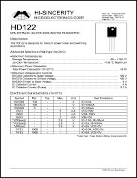 HD122 datasheet: 100V 4A NPN epitaxial silicon darlington transistor for medium power linear and switching applications HD122