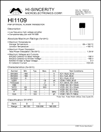 HI1109 datasheet: 160V 100mA PNP epitaxial planar transistor HI1109