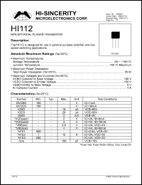 HI112 datasheet: 100V 4A NPN epitaxial planar transistor for use in general purpose amplifier and low-speed switching applications HI112