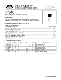 HI340 datasheet: Emitter to base voltage:3V 500mA NPN epitaxial planar transistor for line operated audio amplifier HI340