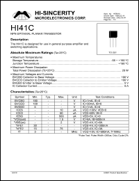 HI41C datasheet: Emitter to base voltage:5V 6A NPN epitaxial planar transistor for use in general purpose amplifier and switching applications HI41C