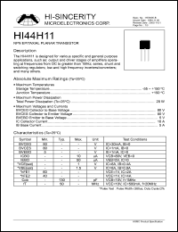 HI44H11 datasheet: Emitter to base voltage:5V 10A NPN epitaxial planar transistor for various specific and general purpose applications HI44H11