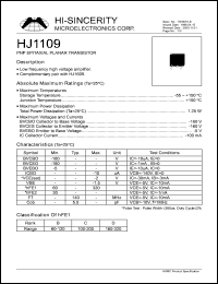 HJ1109 datasheet: Emitter to base voltage:5V 100mA PNP epitaxial planar transistor HJ1109