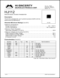 HJ112 datasheet: Emitter to base voltage:5V 4A NPN epitaxial planar transistor for use in general purpose amplifier and low-speed switching appications HJ112