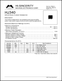 HJ340 datasheet: Emitter to base voltage:3V 500mA NPN epitaxial planar transistor for line operated audio output amplifier, switch mode power supply drivers and other switching applictions HJ340