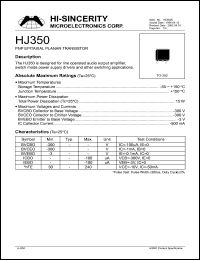 HJ350 datasheet: Emitter to base voltage:3V 500mA PNP epitaxial planar transistor for line operated audio output amplifier switch mode power supply driver and other switching applications HJ350