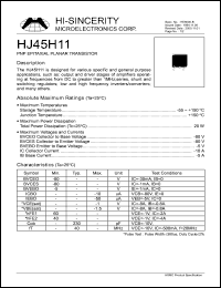 HJ45H11 datasheet: Emitter to base voltage:5V 10A NPN epitaxial planar transistor for various specific and general purpose applications HJ45H11
