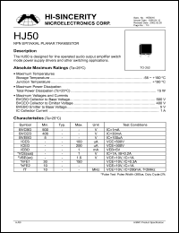 HJ50 datasheet: Emitter to base voltage:5V 1A NPN epitaxial planar transistor for line operated audio output amplifier switch mode power supply drivers and other switching applications HJ50