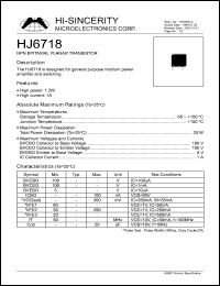 HJ6718 datasheet: Emitter to base voltage:5V 1A NPN epitaxial planar transistor for general purpose medium power amplifier and switching HJ6718