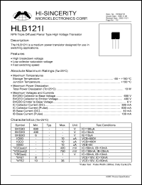 HLB121I datasheet: Emitter to base voltage:6V; NPN triple diffused planar type high voltage transistor for use in switching applications HLB121I