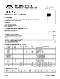 HLB123I datasheet: Emitter to base voltage:8V; NPN epitaxial planar transistor HLB123I