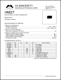 HM27 datasheet: Emitter to base voltage:10V; NPN epitaxial planar transistor HM27