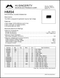 HM94 datasheet: Emitter to base voltage:6V; 500mA PNP epitaxial planar transistor for application requires high voltage HM94