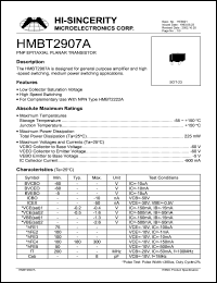 HMBT2907A datasheet: 5V 600mA PNP epitaxial planar transistor for general purpose amplifier and high-speed switching, medium power swithcing applications HMBT2907A
