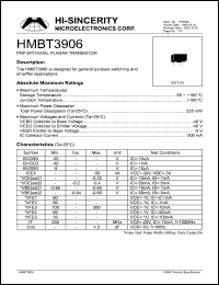 HMBT3906 datasheet: 5V 200mA PNP epitaxial planar transistor for general purpose switching and amplifier applications HMBT3906