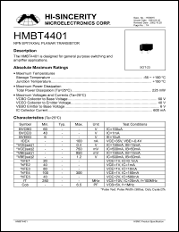 HMBT4401 datasheet: 6V 600mA NPN epitaxial planar transistor for general purpose switching and amplifier applications HMBT4401