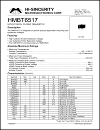 HMBT6517 datasheet: Emitter to base voltage:5V; 250mA NPN epitaxial planar transistor for general purpose applications HMBT6517