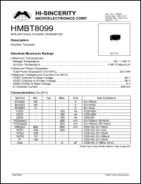 HMBT8099 datasheet: Emitter to base voltage:6V; 500mA NPN epitaxial planar transistor HMBT8099