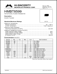 HMBT8599 datasheet: Emitter to base voltage:5V; 500mA PNP epitaxial planar transistor HMBT8599