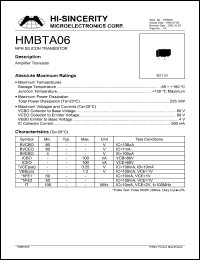 HMBTA06 datasheet: Emitter to base voltage:4V; 500mA NPN epitaxial planar transistor HMBTA06