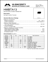 HMBTA13 datasheet: Emitter to base voltage:10V; 300mA NPN epitaxial planar transistor HMBTA13