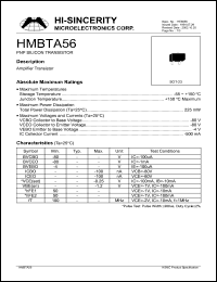 HMBTA56 datasheet: Emitter to base voltage:4V; 500mA PNP silicon transistor HMBTA56