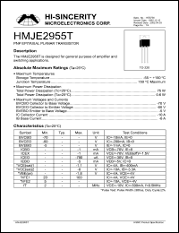 HMJE2955T datasheet: Emitter to base voltage:5V; 10A PNP epitaxial planar transistor for general purpose of amplifier and switching applications HMJE2955T