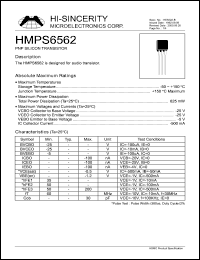 HMPS6562 datasheet: Emitter to base voltage:5V 500mA PNP silicon transistor HMPS6562