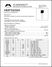 HMPS8599 datasheet: Emitter to base voltage:5V 500mA NPN silicon transistor for general amplifier applications HMPS8599