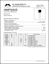 HMPSA05 datasheet: Emitter to base voltage:4V 500mA NPN silicon transistor HMPSA05