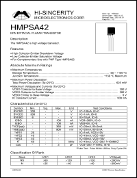 HMPSA42 datasheet: Emitter to base voltage:6V 500mA NPN epitaxial planar transistor HMPSA42