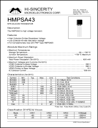 HMPSA43 datasheet: Emitter to base voltage:6V 500mA NPN silicon transistor HMPSA43