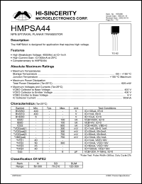 HMPSA44 datasheet: Emitter to base voltage:6V 300mA NPN epitaxial planar transistor for applications that requires high voltage HMPSA44