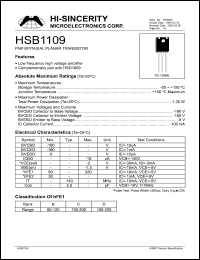 HSB1109 datasheet: Emitter to base voltage:5V 100mA PNP epitaxial planar transistor HSB1109