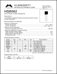 HSB562 datasheet: Emitter to base voltage:5V 1A PNP epitaxial planar transistor for general purpose low grequency power amplifier applications HSB562