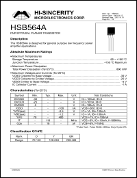 HSB564A datasheet: Emitter to base voltage:5V 1A PNP epitaxial planar transistor for general purpose low frequency power amplifier applications HSB564A