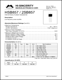2SB857 datasheet: Emitter to base voltage:5V 4A PNP epitaxial planar transistor 2SB857