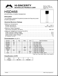 HSD468 datasheet: Emitter to base voltage:5V 1A NPN epitaxial planar transistor for general purpose low frequency power amplifier applications HSD468