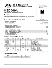 HSD669A datasheet: Emitter to base voltage:5V 1.5A NPN epitaxial planar transistor HSD669A
