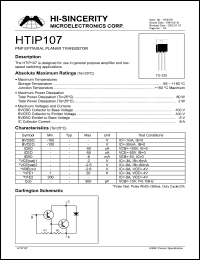 HTIP107 datasheet: 5V 8A PNP epiataxial planar transistor for use in general purpose amplifier and low-speed switching applications HTIP107